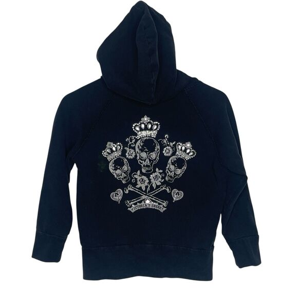 Vintage Y2K Victoria’s Secret Hoodie Bling Skulls Bedazzled XS Full Zip - Picture 1 of 4